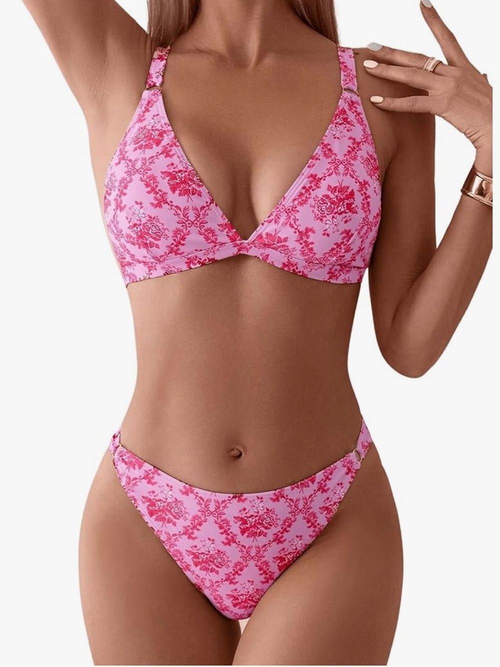 Zaful NWOT Pink Floral Bikini Set Medium Triangle Top Two Piece Swimsuit